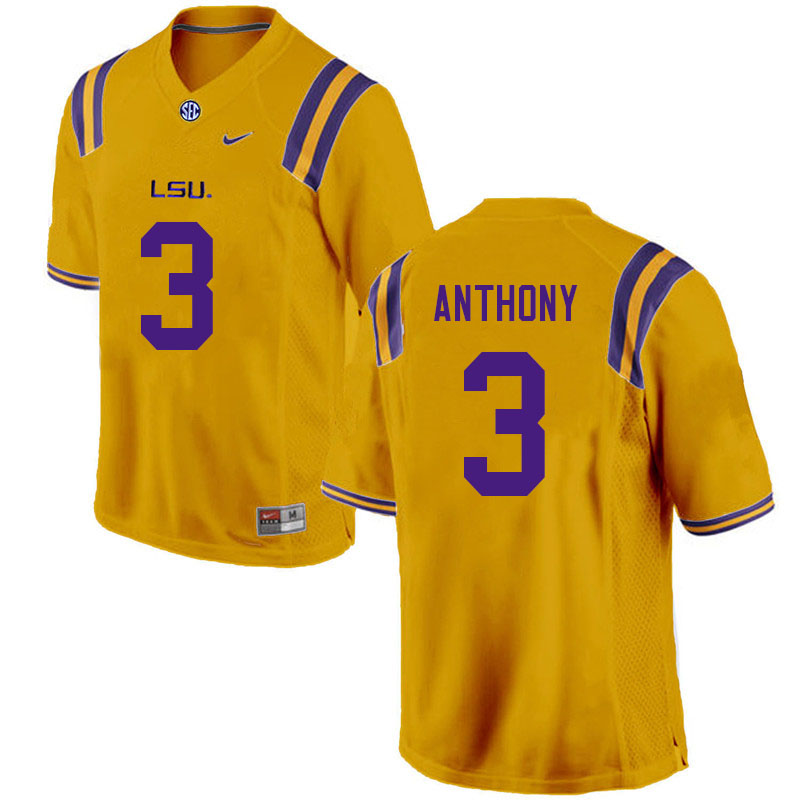 Men #3 Andre Anthony LSU Tigers College Football Jerseys Sale-Gold
